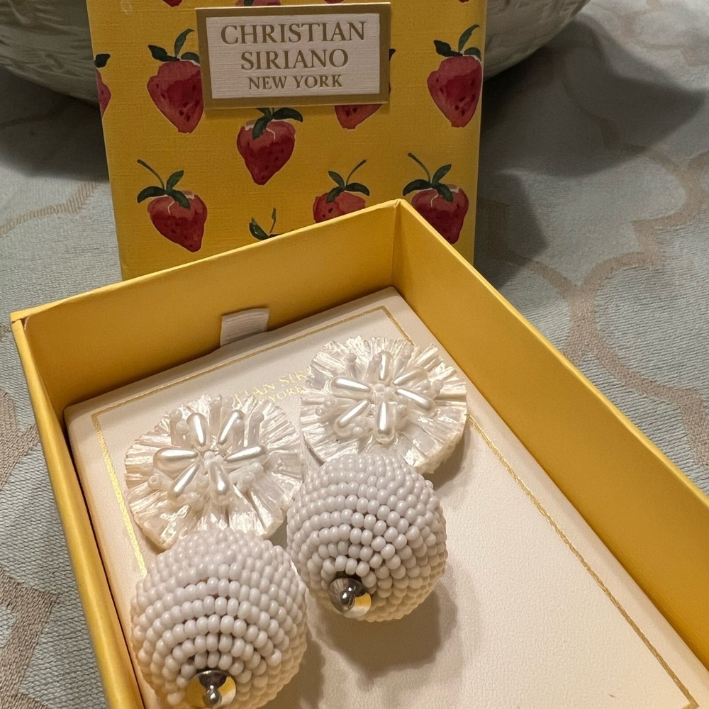 Christian Siriano Pearl White Hand Beaded Earrings​